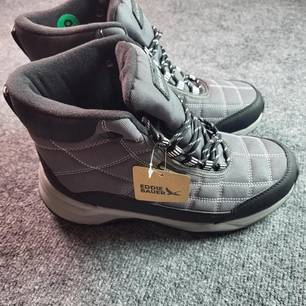 Eddie Bauer Hosmer Mens Grey Water Resistant Quilted Hiking Winter Boots Size 8M